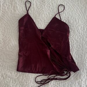 Burgundy Satin Spaghetti Strap Top